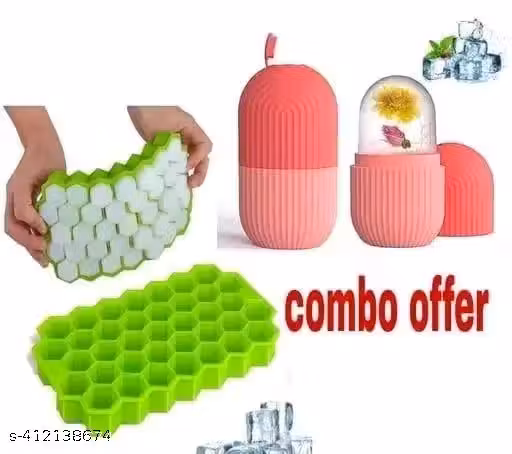 [Combo Offer...Offer..] (Pack of 2) Ice Roller & Ice Cube Trey, Facial Ice Roller For Massage Face , Ice Cube Trey Silicon Material And count of 37 Slote