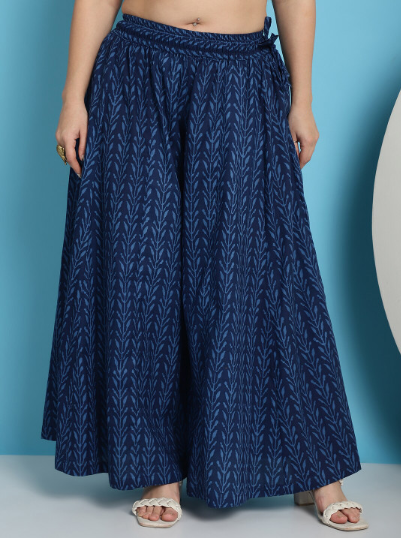 TAG 7 PLUS Floral Printed Flared Pure Cotton Palazzo