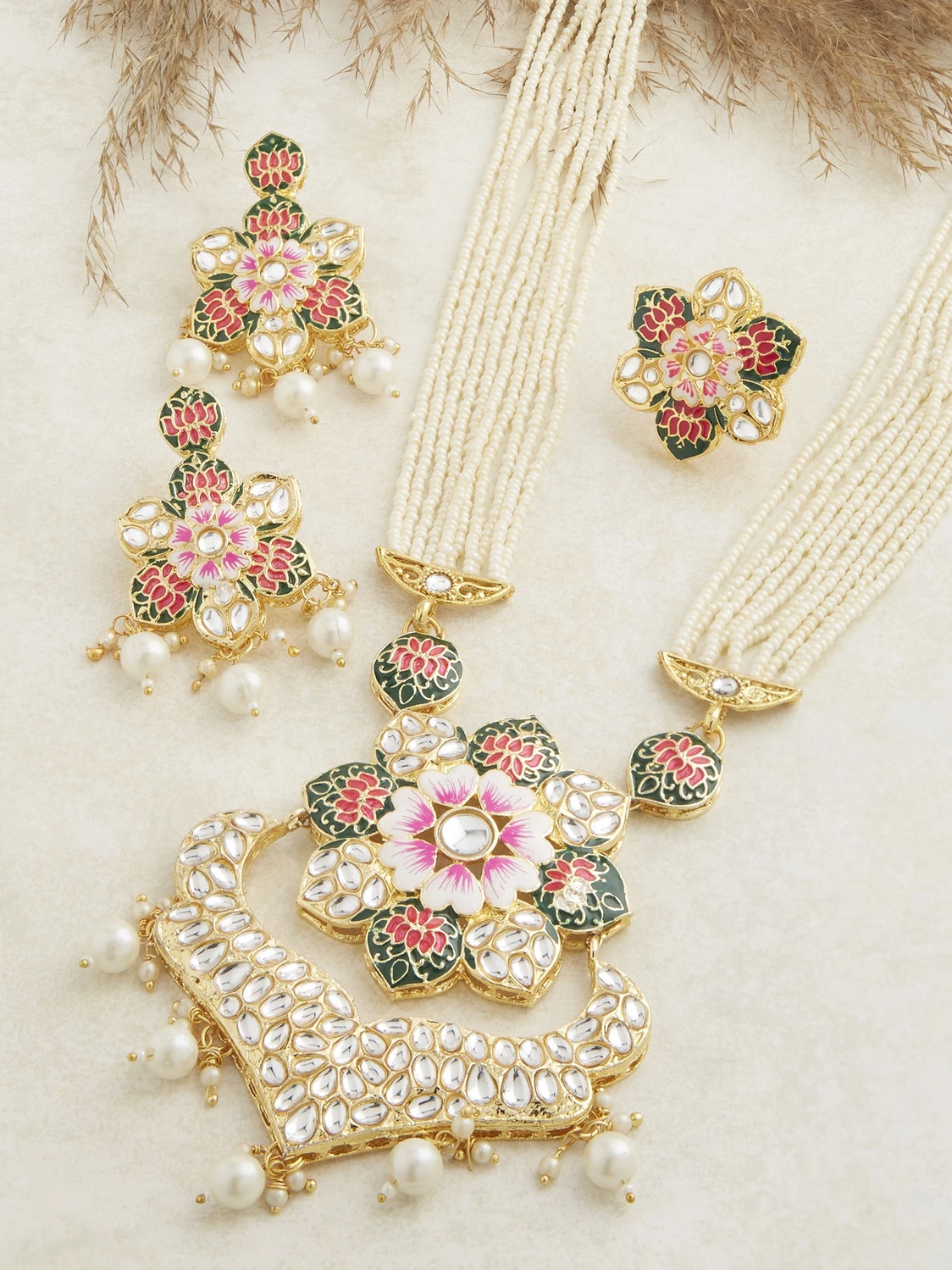 ZAVERI PEARLS Metal Gold-plated Multicolor Jewel Set (Pack of 1)