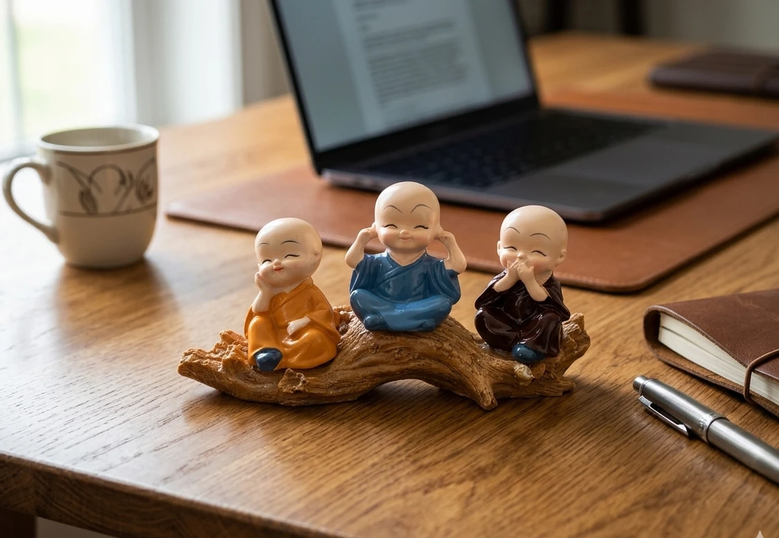 AanganAura VASTU 3 MONK STATUE MADE OF MARBLE. FOR OFFICE & DRAWING TABLE Decorative Showpiece - 8 cm