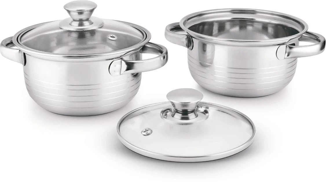 Classic Essentials Stainless Steel Marvel Casserole with Glass Lid Pack of 2 Cook and Serve Casserole Set