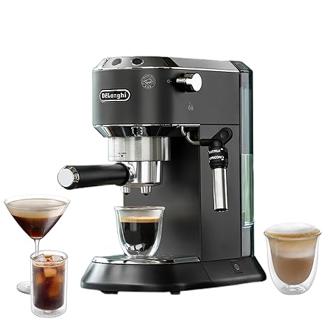 De’Longhi Dedica Style Espresso Machine with Milk Frother, 15-Bar Pressure, Original Italian Barista Style Coffee Maker for Home, Make Espresso, Latte, Cappuccino & Iced Coffee, Black, EC685.B