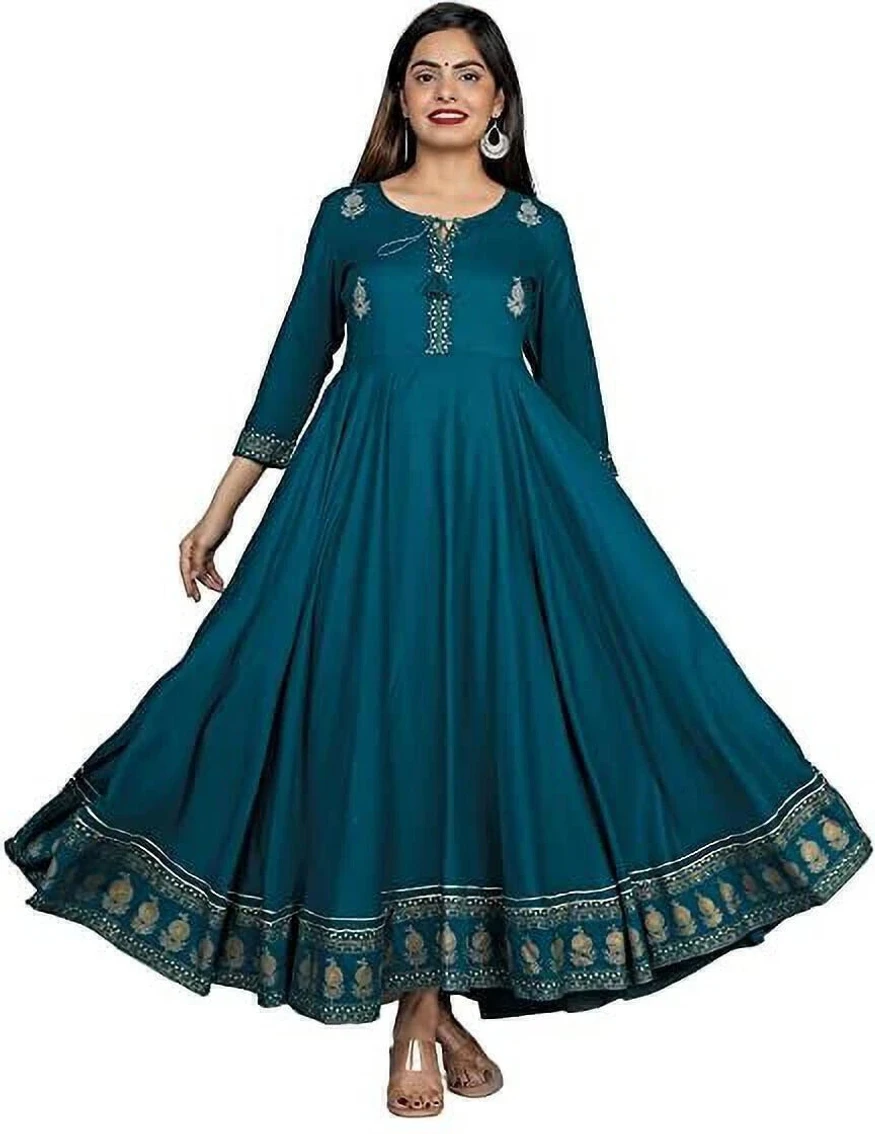 Devika Women Embroidered Viscose Rayon Anarkali Kurta (Dark Blue)