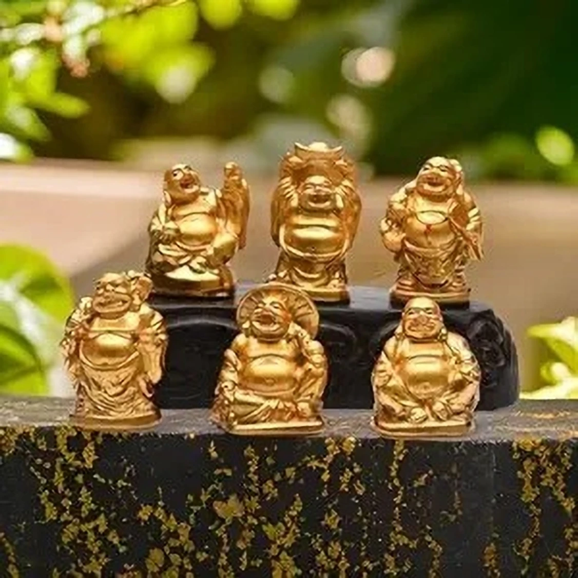 DIKSHA PRODUCTS Set of 6 Feng Shui Golden Laughing Buddha for Home & Office Gifting Gold 5cm Decorative Showpiece - 13 cm