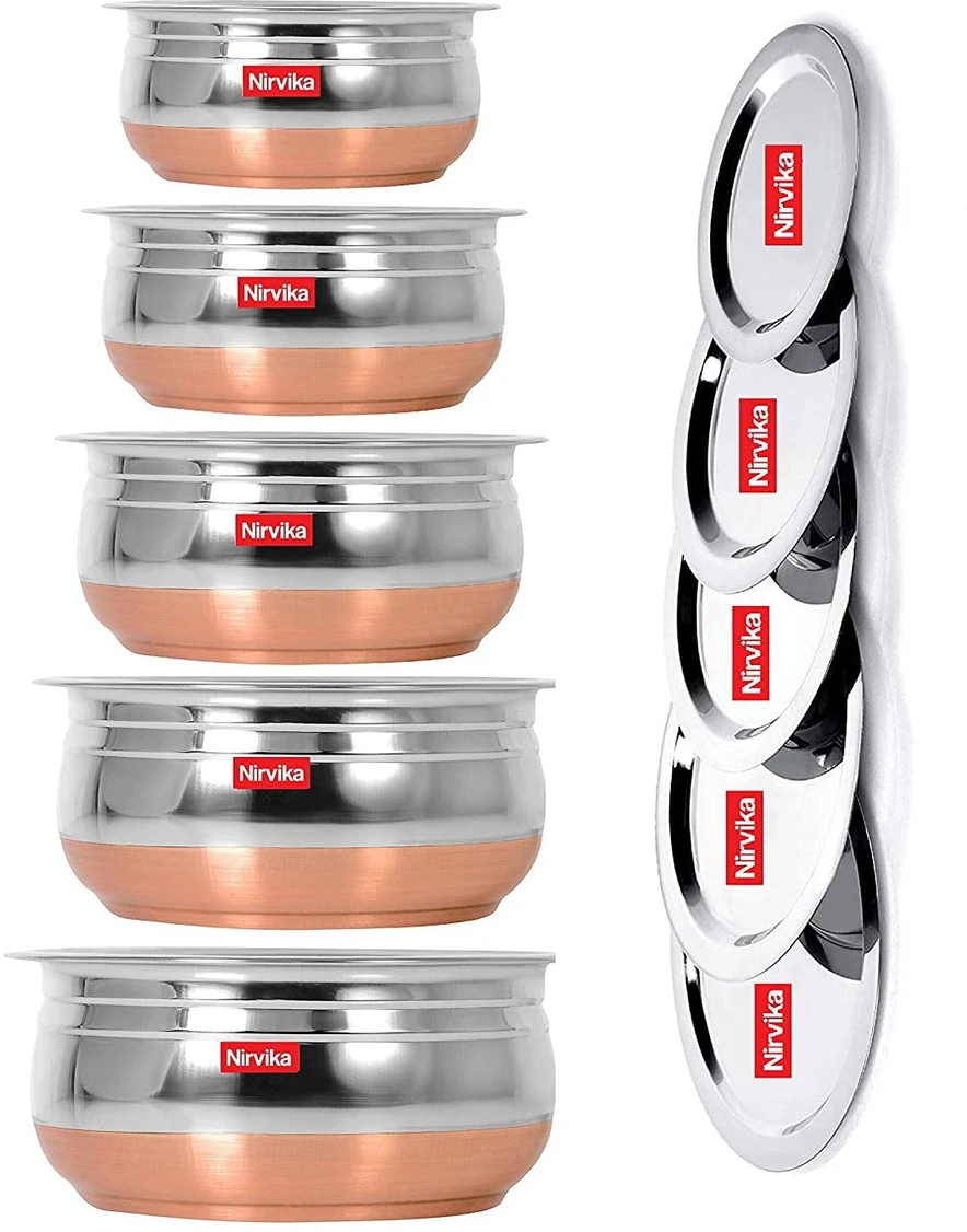 Nirvika Stainless Steel Serving Bowl Set of 5 Pcs with Lids