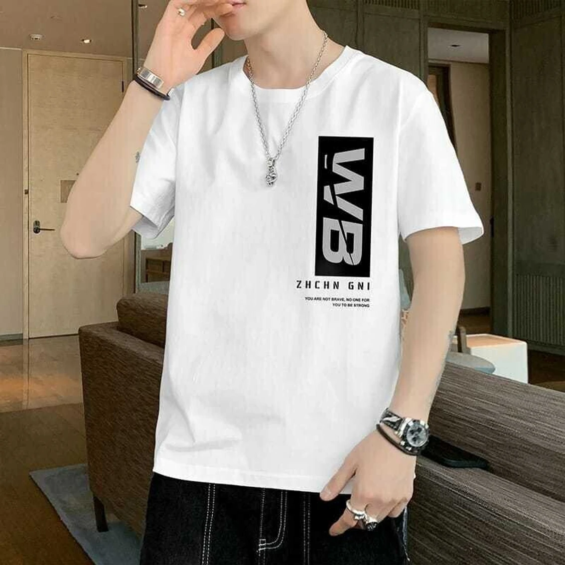 Oishee Men Colorblock Round Neck Polyester White T-Shirt