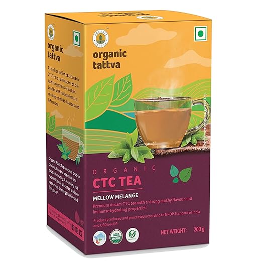 Organic Tattva Assam CTC Tea | Organic Assam Tea Mellow Melange, Loose Leaves, 200 g – Handpicked Single Estate Leaves, Earthy Flavour, Medium Caffeine