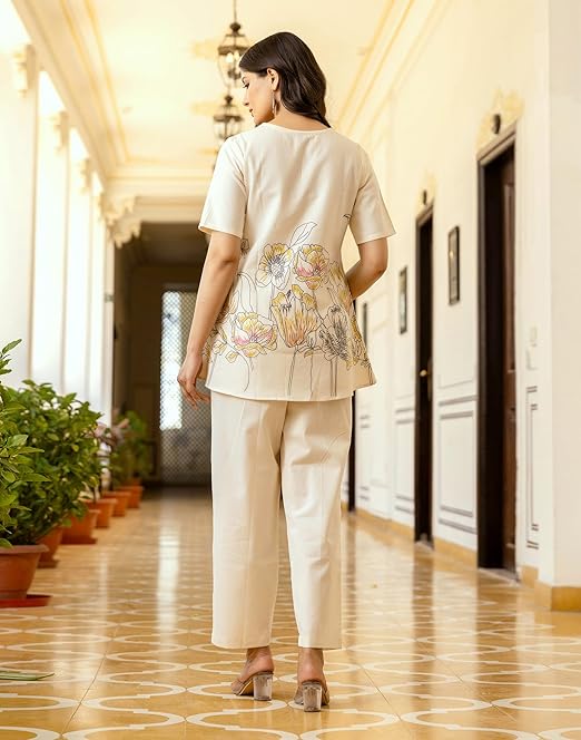 SIRIL Women Cotton Printed Co Ord Set Stylish (756Ctk8065-Xl_Beige)