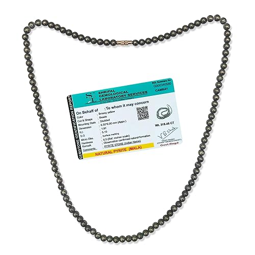 SOLAVA Women Original Certified Pyrite Mala - Pyrite Stone Original Necklace Mala for Money, Abundance, Success, Fame, Wealth, Prosperity, Confidence, Motivation, New Opportunities and Good Luck