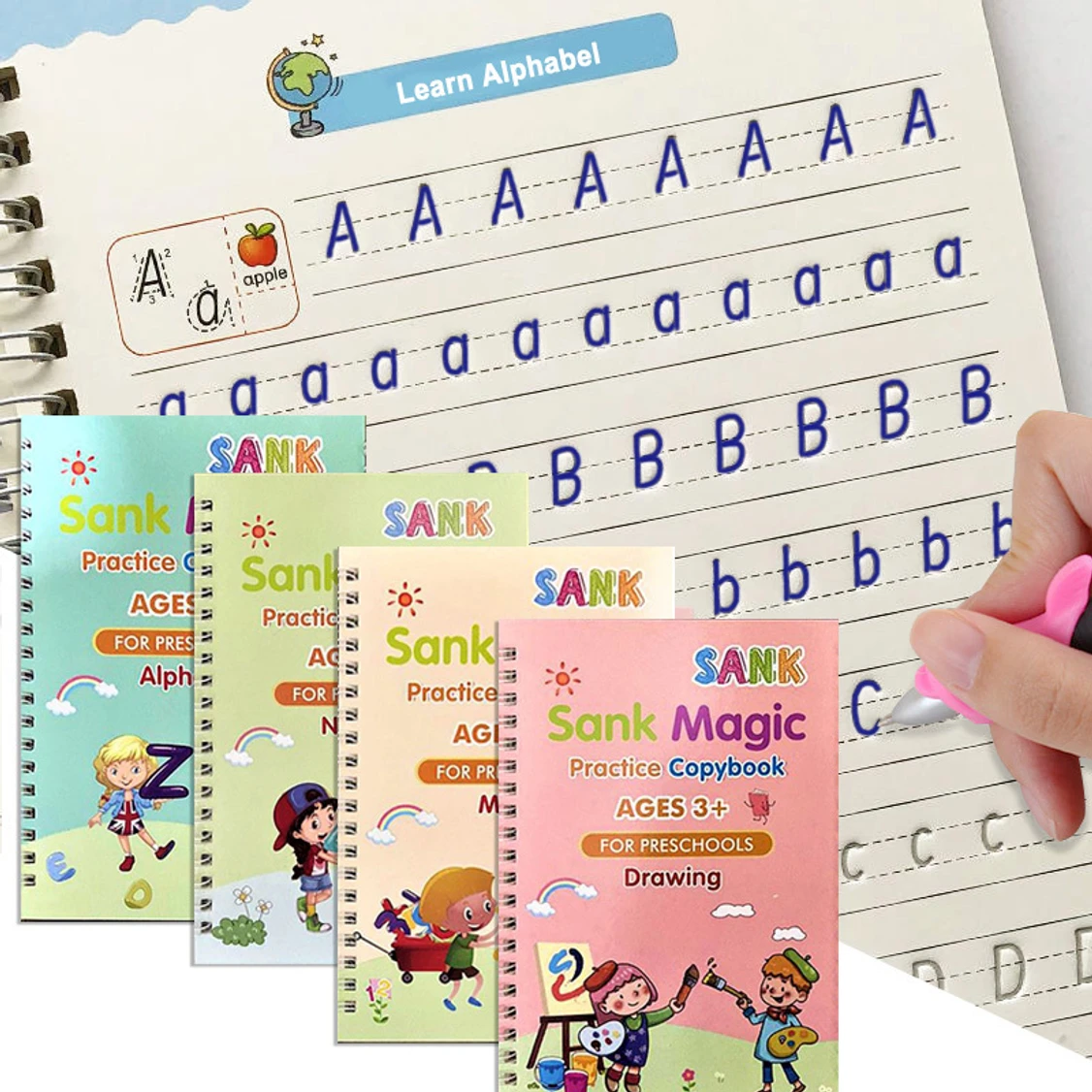 ZEQTOS Magic practice copy book for preschool child 4Book+10Refills