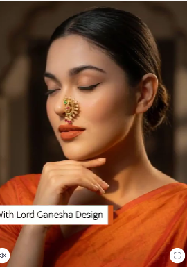Adwitiya Collection Gold-Plated Stone & Lord Ganesha Design Nath