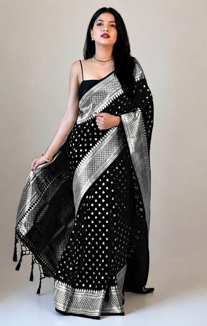 Aformi Woven Kanjivaram Art Silk Saree (Black)