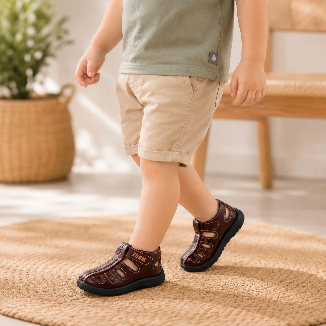 LEVOT Velcro Strappy Sandals For Boys & Girls (Brown)
