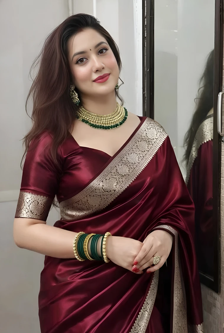 MASAREE Collection Woven Daily Wear Satin Saree (Maroon)