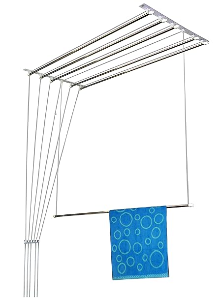 Rainbow Drywell Stainless Steel Heavy Duty Luxury(6 Pipe X 8 Feet) UV Protected Nylon Ropes Individual Dropdown Ceiling Cloth Dryer/Cloth Hanger/Cloth Drying Stand for Balcony/Clothes Stand for Drying
