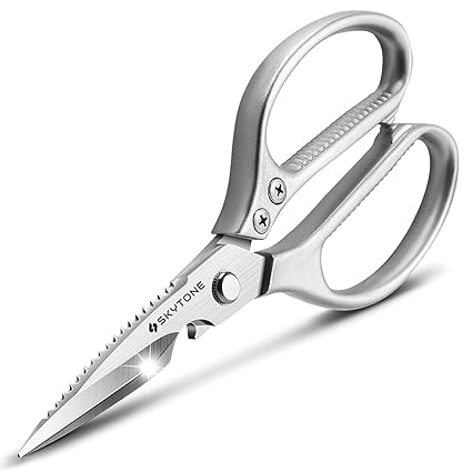 SKYTONE Kitchen Scissor, Scissors for Kitchen Use Home, food scissors,Premium Stainless Steel Solid Kitchen Shears for Meat, Seafood, Chicken, Vegetables, Herbs, BBQ, Bottle Opener (Silver Scissor)