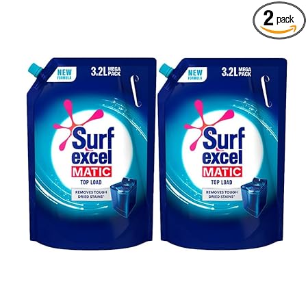 Surf Excel Matic Top Load Liquid Detergent 3.2 L Refill, Designed for Tough Stain Removal on Laundry in Washing Machines - Mega Pack (Pack of 2)