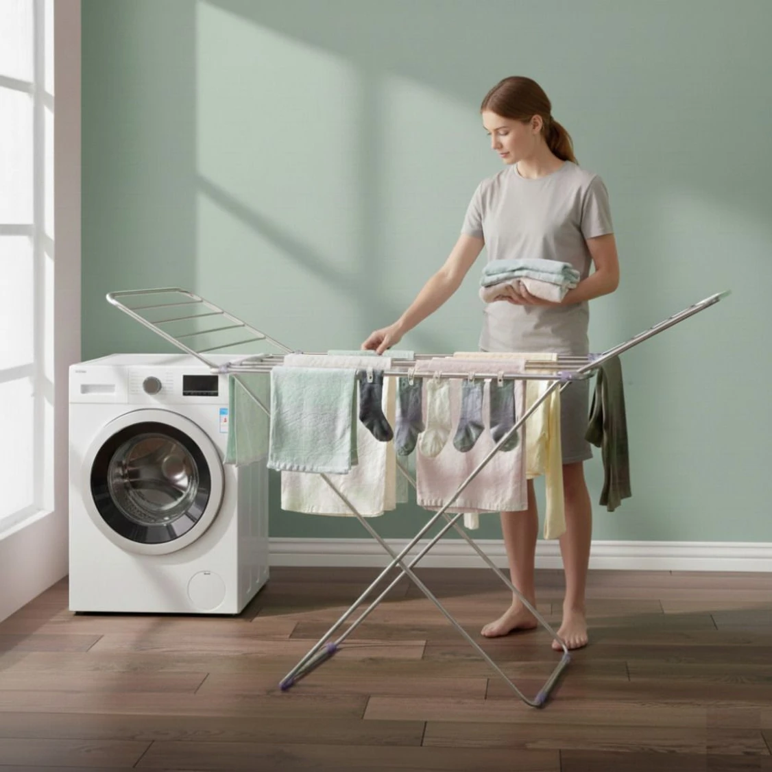 Unizone Steel Floor Cloth Dryer Stand - 12 Month Warranty - Stainless Steel cloth Rack Fully Foldable - D209