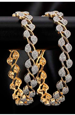 YouBella Set of 2 Silver-Toned & Gold-Toned Stone-Studded Bangles